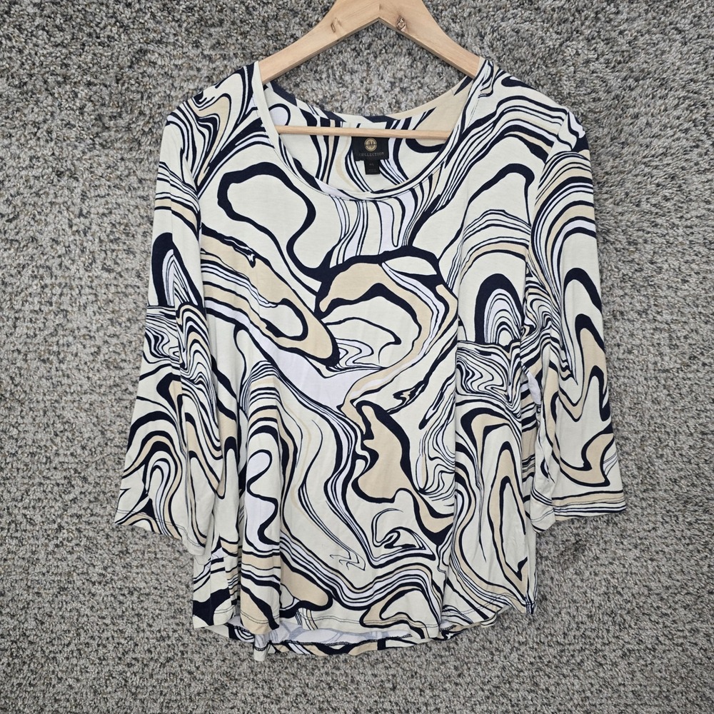 JM Collection Top Womens PL Petite Large Cream Scoop Neck Tee Casual Ladies